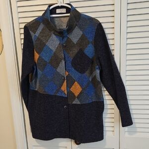 Terra Navy Blue Argyle Button-Front Cardigan